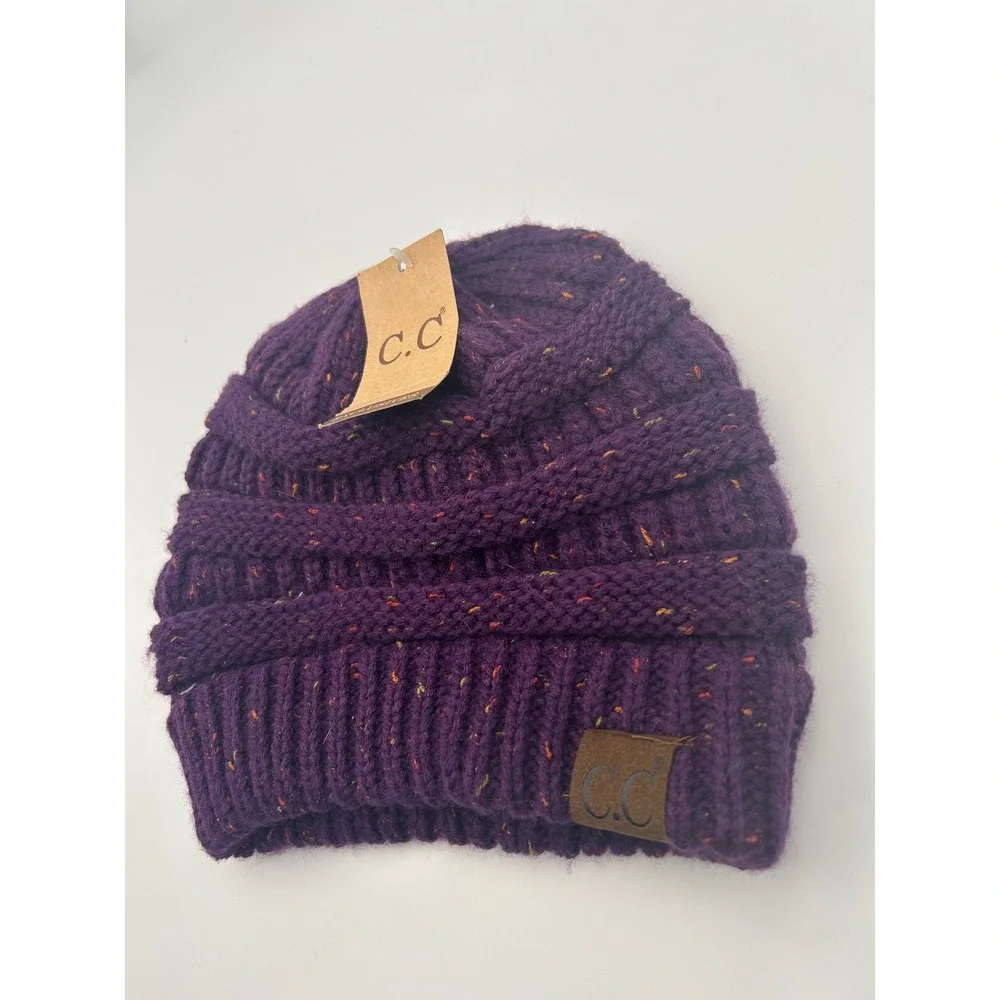 C.C Exclusives Beanie Purple Confetti Speckled Cable‎ Knit Winter Hat NWT